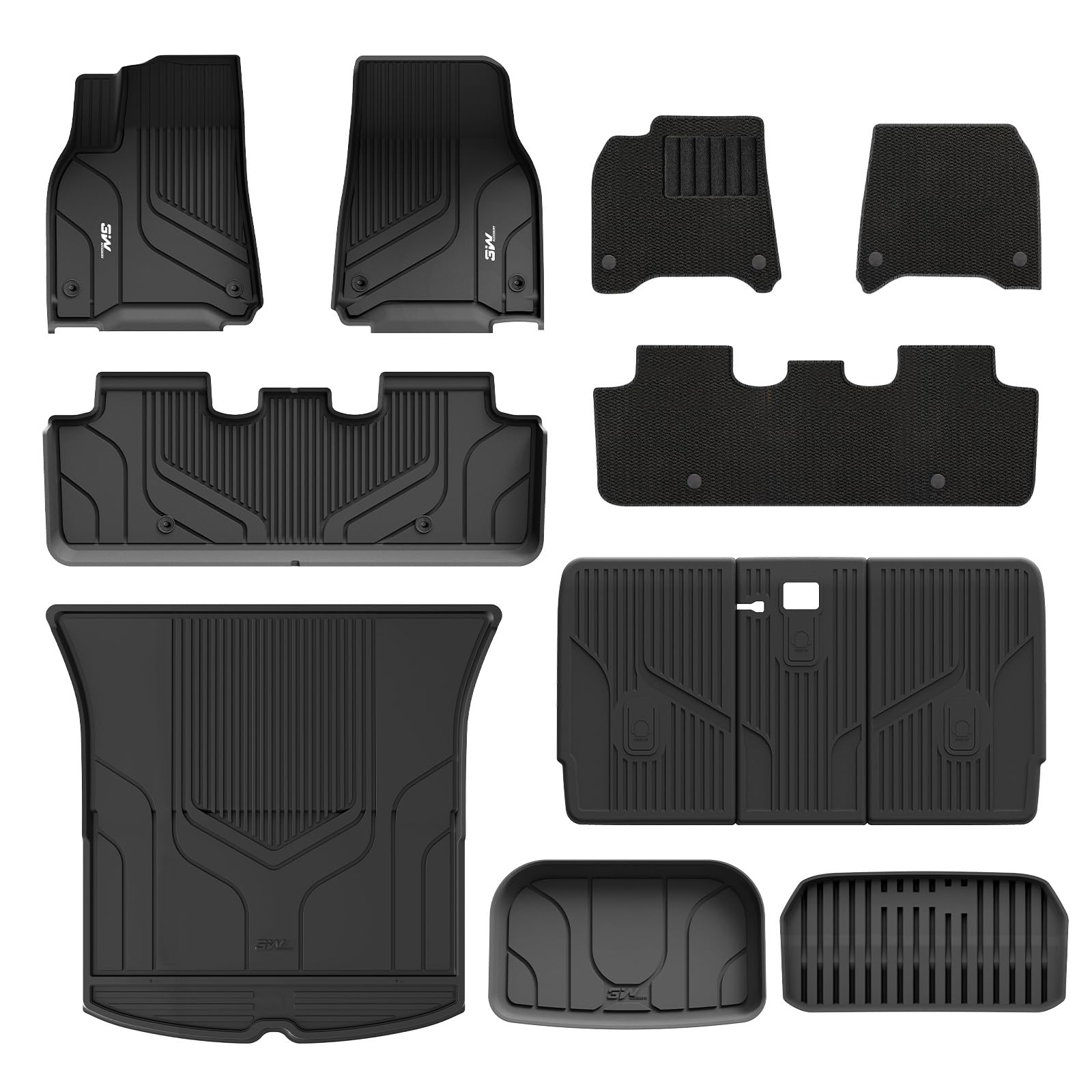 3W Set 9 di Tappetini per Tesla Model Y (Inclusa Moquette) 2020-2024 (Non adatto per Juniper) e Tappetino per il Bagagliaio per Auto, Tappeti per Resistente e Tappeto Bagagliaio Antiscivolo