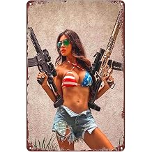 Vintage Metal Tin Sign Army Pin up Girl Funny Wall Decor Plaque Bikini Sexy Women Wall Art Decor for Home Bar Club Bathroom Man Cave Garage 8x6 inch.
