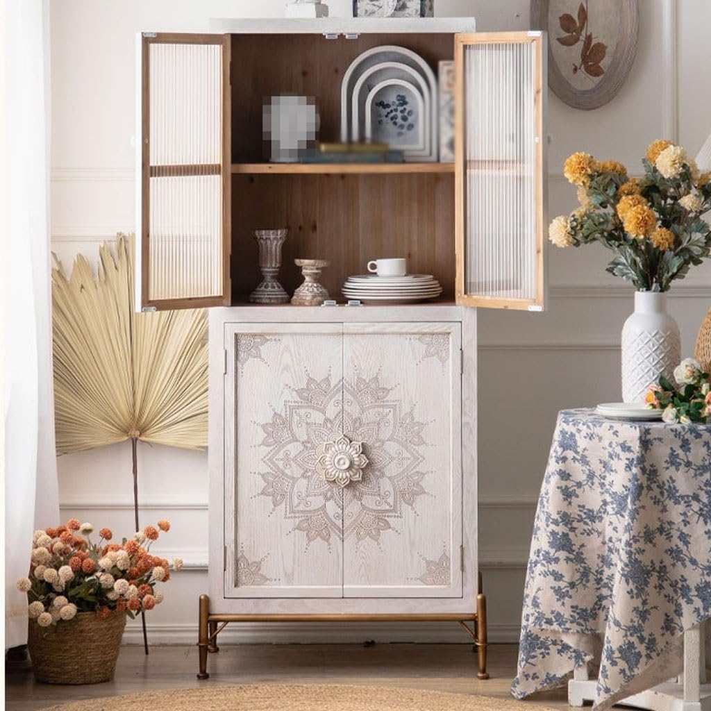 Sideboard Cabinet Retro Simple Carved Glass Storage Dining Sideboard Home Living Room Integrated Glass Cabinet Sideboard Cabinet with Drawers