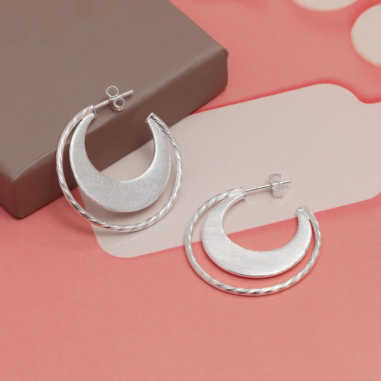 LeCalla Real 925 Sterling Silver C Hoop Earrings | Lightweight Small Hoops Italian Half Earring Hoops for Women