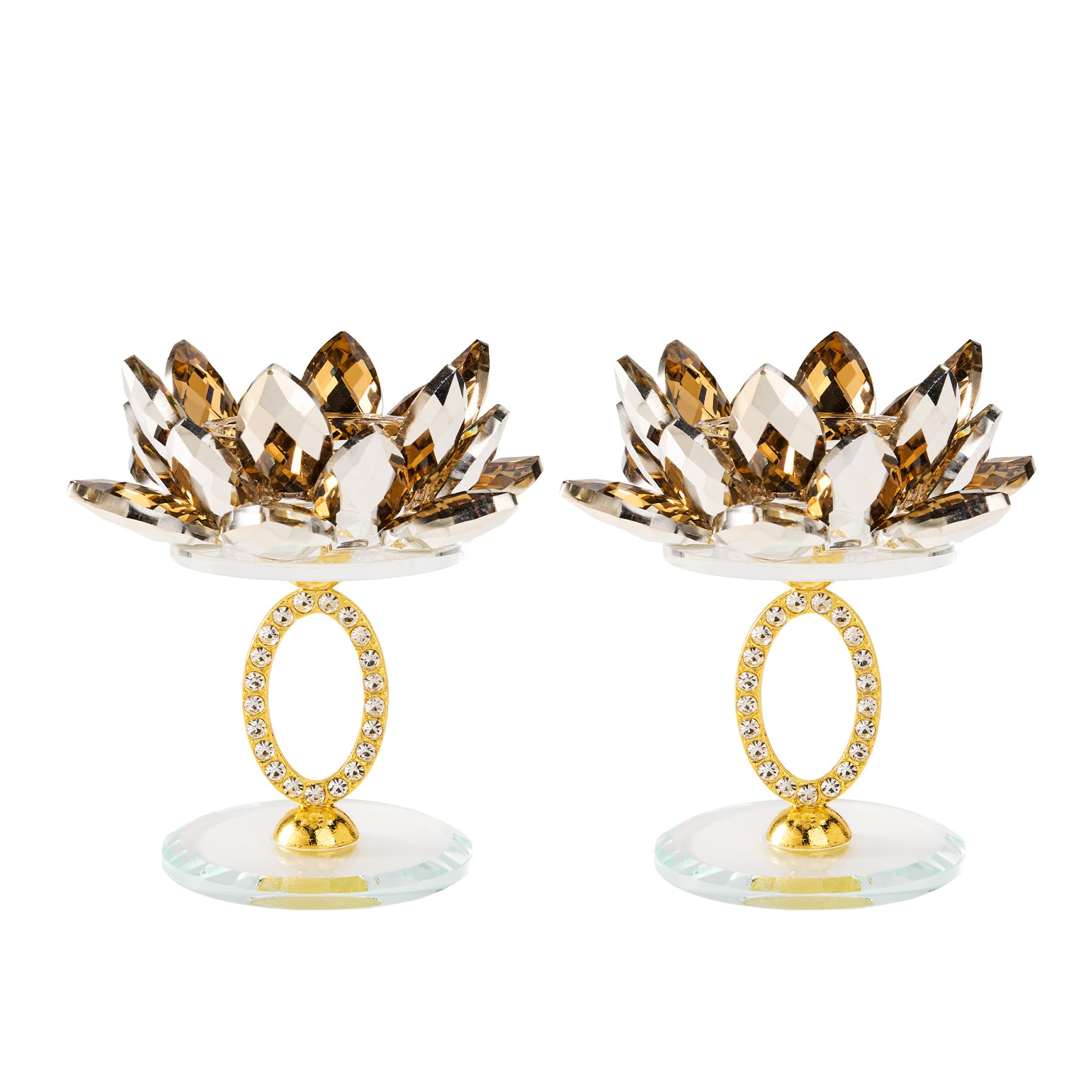 Wasise Crystal Candle Holders - Fireplace Ornaments for Living Room, Bling Lotus Flower Glass Ornaments, Aromatherapy Candle Holder, Crushed Diamond Ornament Accessories for Wedding Dining Room (Gold)