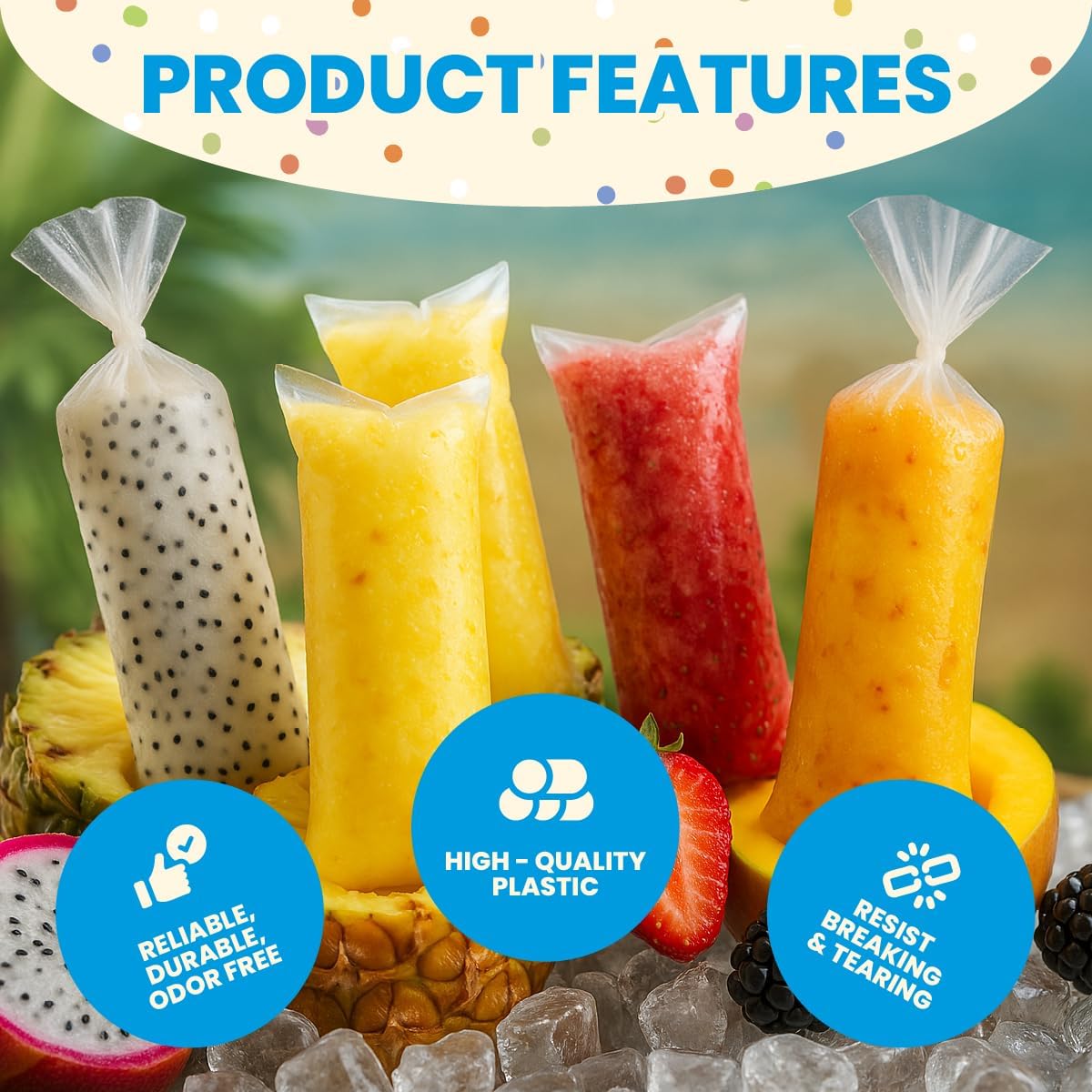 De Mi Pais Topogigios Ice Cream Bags – Perfect for Bolis, Popsicles, and Ice Storage, Durable Small Plastic Pouches for Homemade Treats, 100-Count, 20-Pack