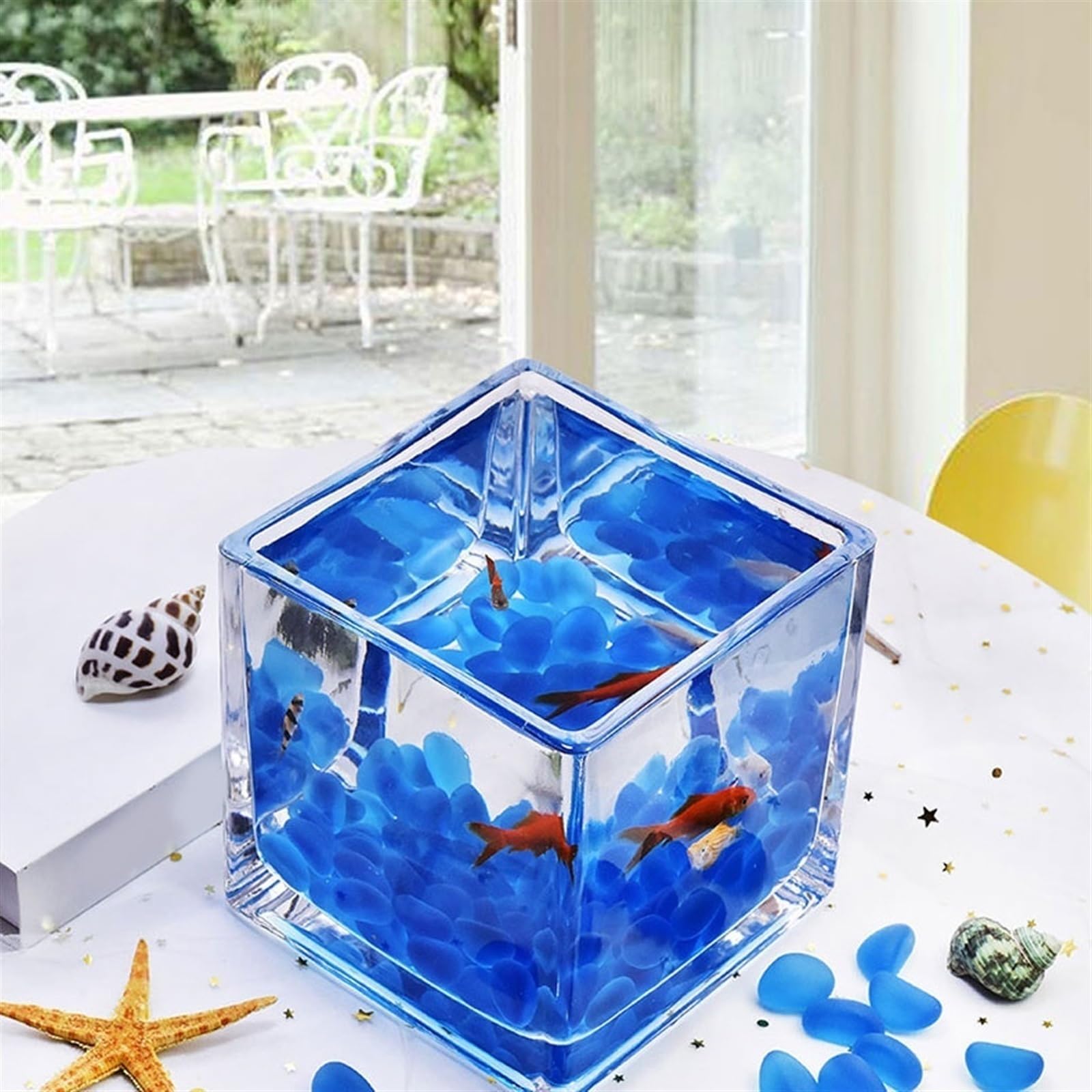 Acquario per pesci in vetro quadrato, acquario per pesci con piano d'appoggio in vetro spesso, acquario per pesci da combattimento trasparente, piccolo acquario ecologico, ornamenti per acquario