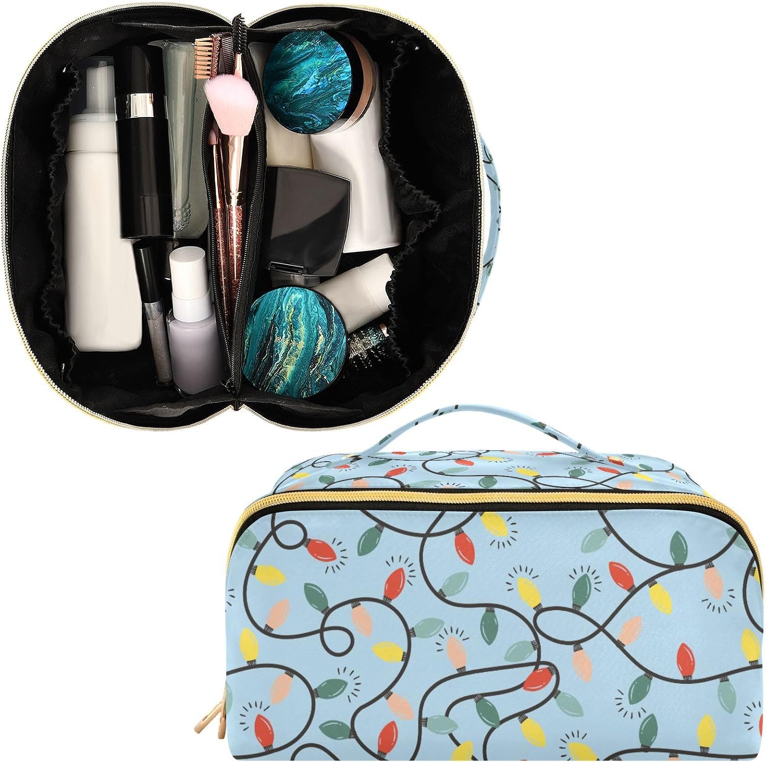 Makeup Bag Organizer Blue Christmas Lights Travel Toiletry Bag image 2