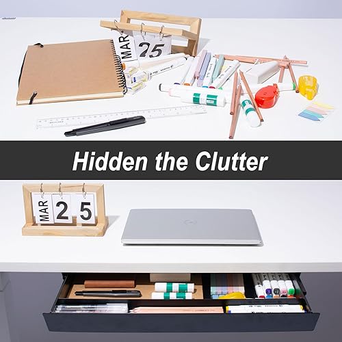 Miniatura 5 de Cajón deslizante grande montado debajo del escritorio con bandeja para lápices y panel de inclinación de 60 grados para extraer, organizador de