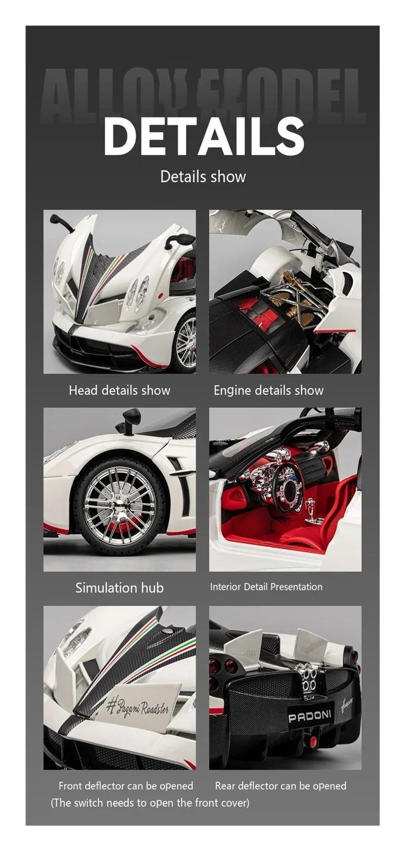 1:18 per Pagani per Huayra per il modello di auto da corsa in lega Dinastia | Il modello di auto pressofusa non include le batterie(White)
