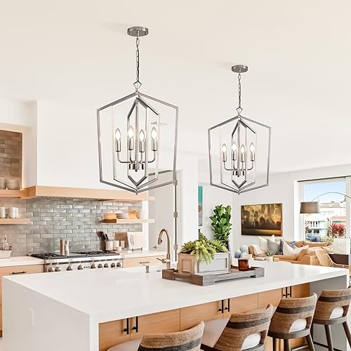 Miniatura 8 de Lámpara colgante de 4 luces, moderna lámpara de entrada de granja, acabado negro mate, lámpara colgante para dormitorio, comedor, vestíbulo, pasillo.