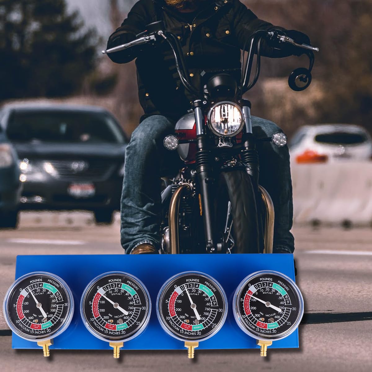 VALICLUD Manomètre à Vide pour 4 Cylindres, Équilibreur de Synchroniseur Précis, Kit D’outils de Mesure de Vide pour Réglage Moteur, Compatible Système D’alimentation Carburant,