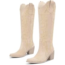 wetkiss Retro Knee High Cowboy Boots for Women, Comfortable and Stylish