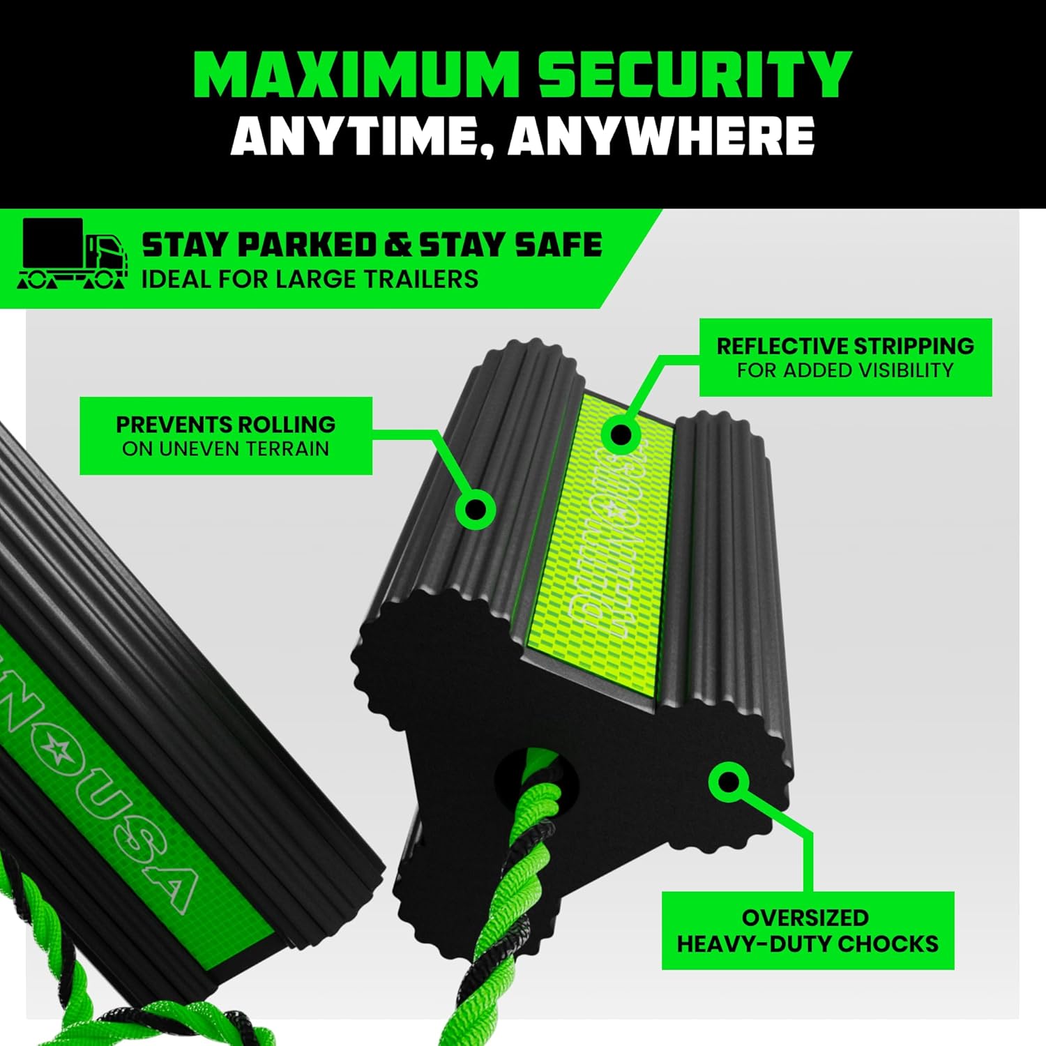 Rhino USA Heavy Duty Rubber Wheel Chocks for Trucks, Trailers, Tires, RVs & Air Planes - Durable, Non-Slip Chocks for Maximum Safety