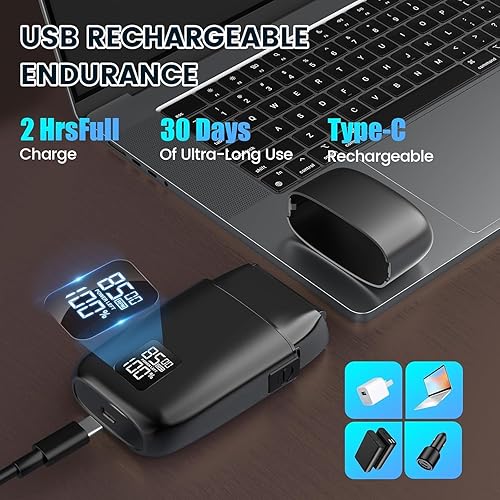 Miniatura 5 de Maquinilla de afeitar eléctrica para hombres, afeitadoras eléctricas de aluminio con 3 cabezales de cuchilla, pantalla LED y carga rápida USB-C,