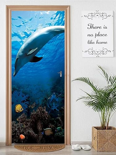 Miniatura 11 de artfanke Adhesivo 3D para puerta, 33.5 x 84.6 pulgadas, papel tapiz autoadhesivo impermeable, mural para puerta, póster vintage de radio Boombox de