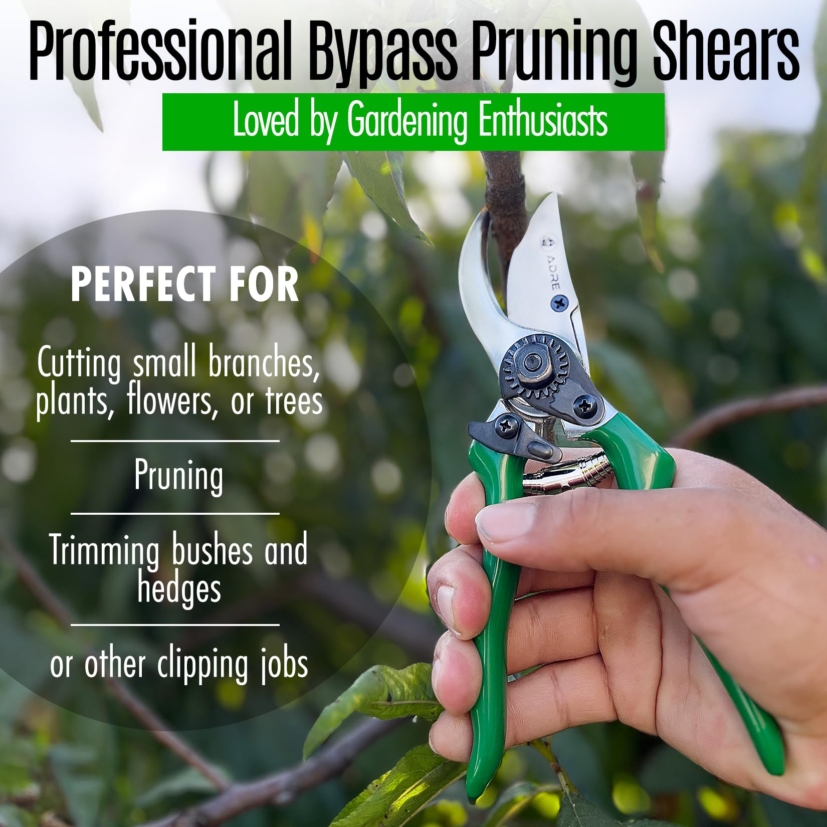ADRE Bypass Pruning Shears - Professional Garden Clippers -4 ADRE Bypass Pruning Shears - Professional Garden Clippers -4
