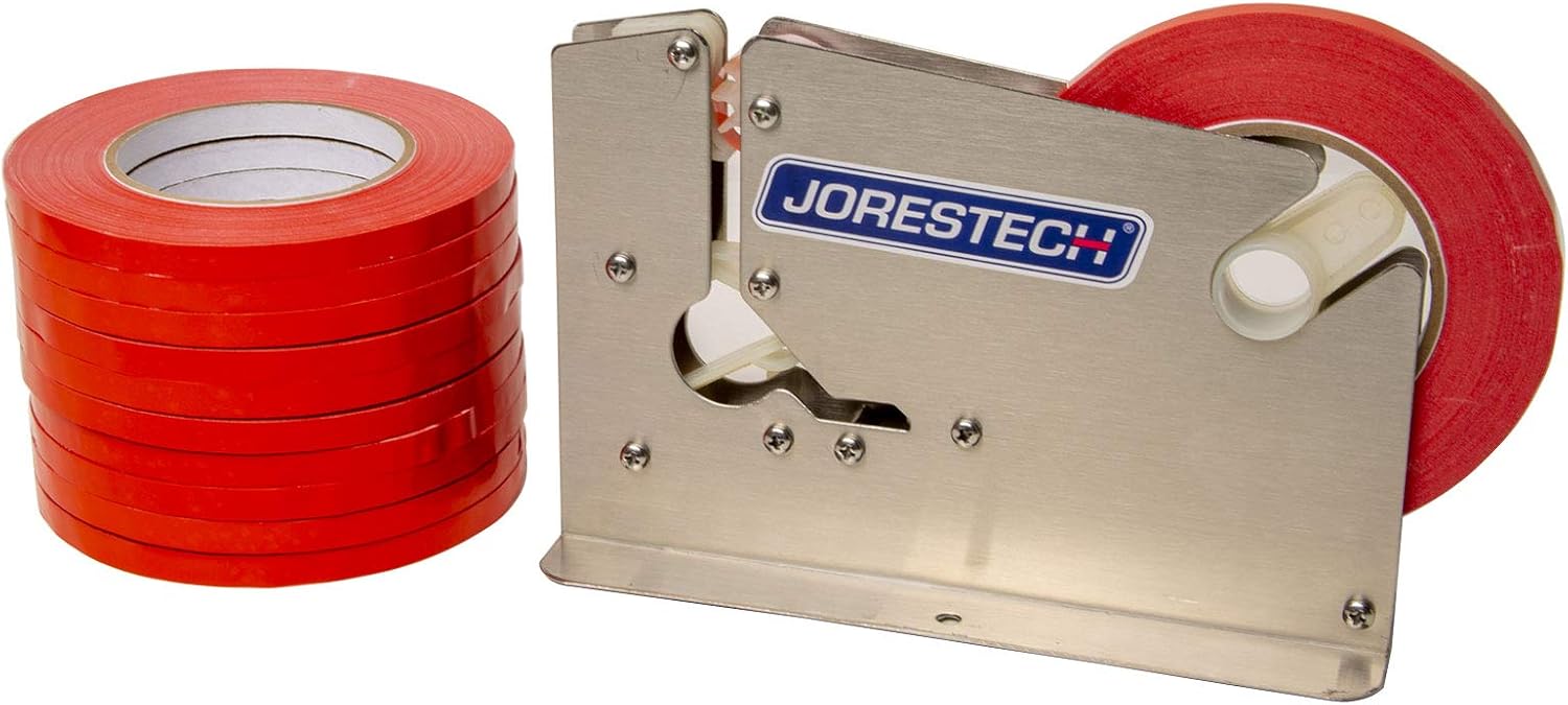 JORESTECH Manual Neck Bag Closer (Stainless Steel) Metal with 10 Tape Rolls 3/8" (Red Tape)