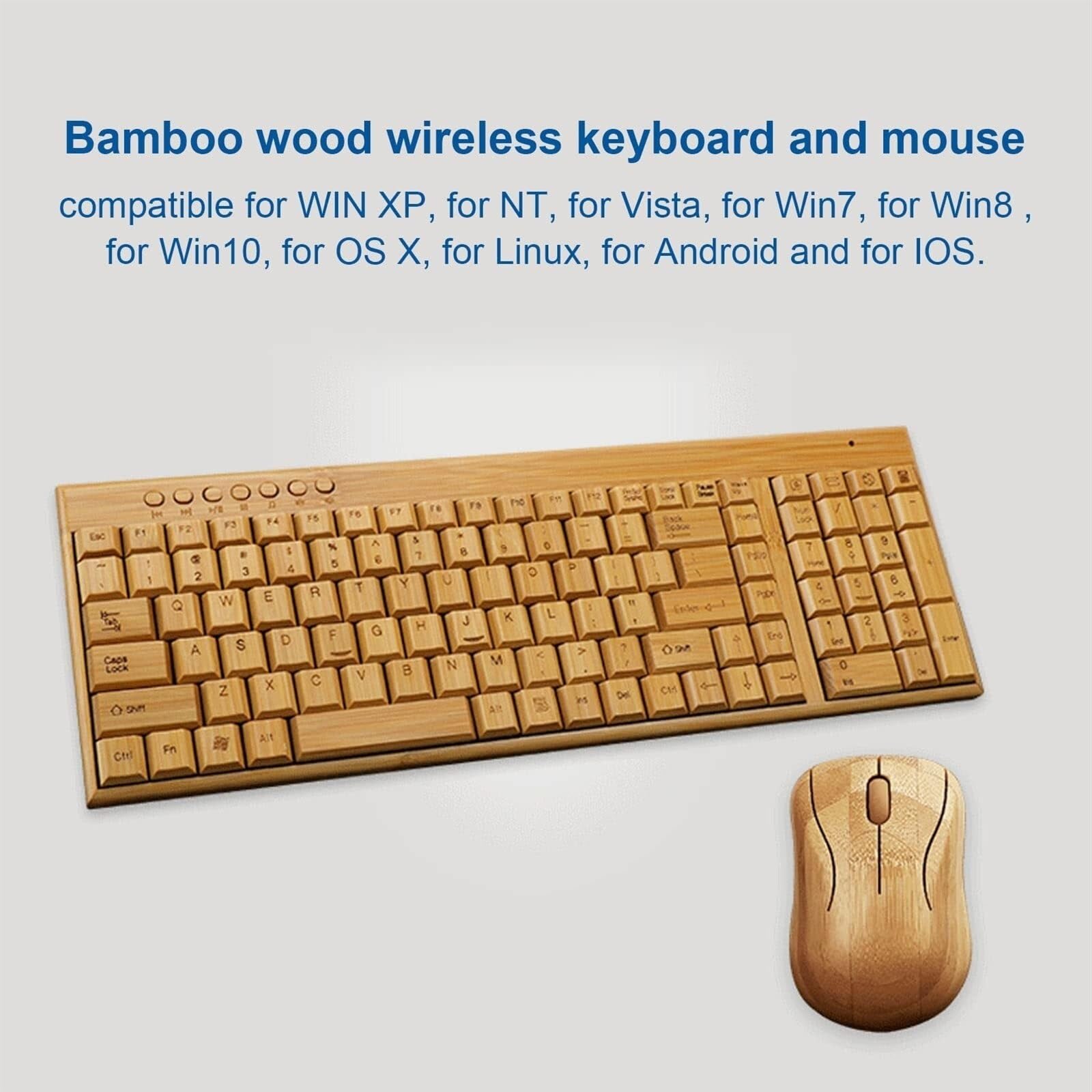 Klawiatura i Mysz do Gier, Bambusowa Klawiatura I Mysz Bambusowa Drewniana Klawiatura I Mysz PC 2,4 GHz Do Laptopa PC Wodoszczelna Klawiatura i Mysz