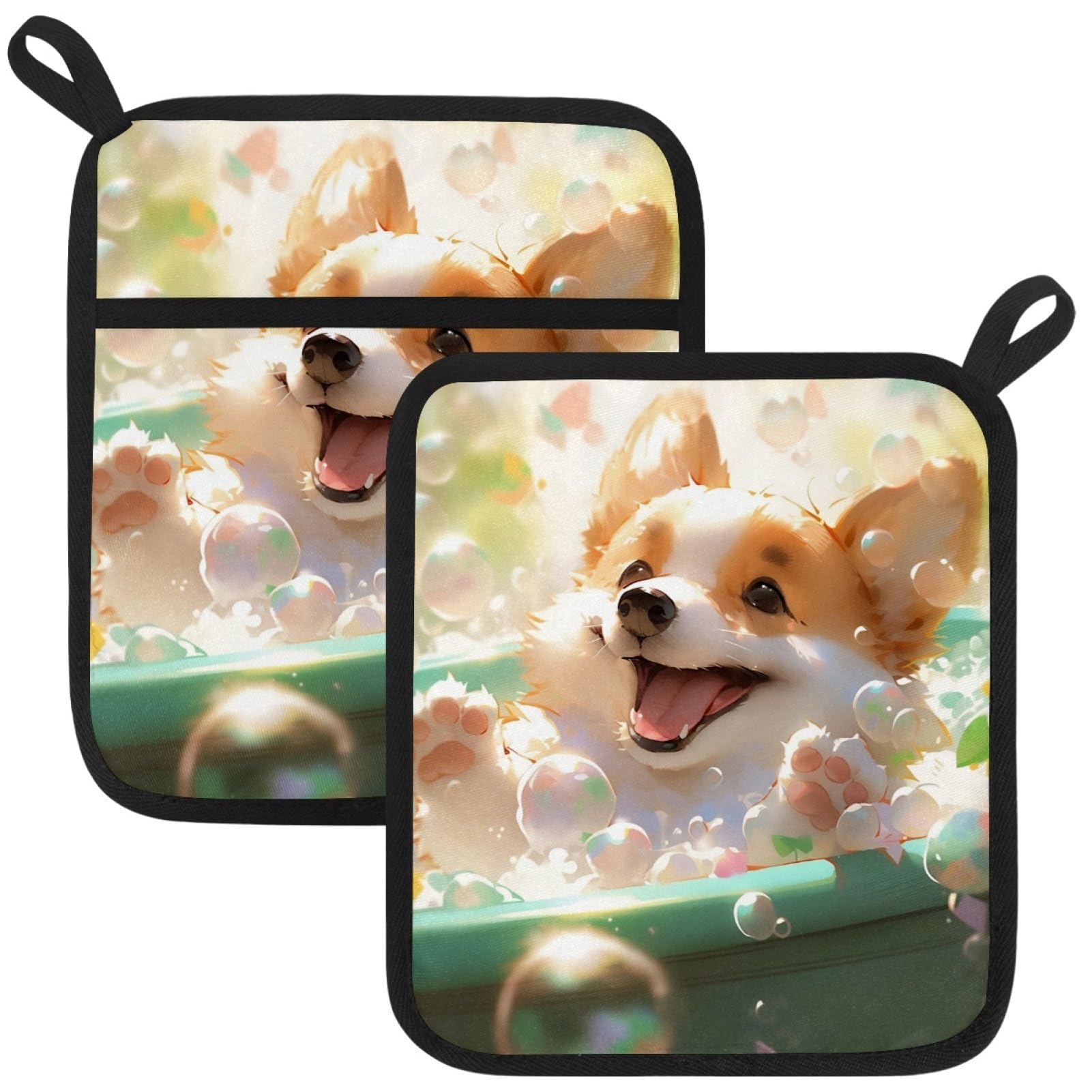 VAPOKF Shower Corgi Pot Holder, Heat Resistant Oven Cloths, Potholders & Oven Gloves, for Kitchen Cooking & Baking, Thick & Safe, Protection of Hands From Hot Utensils