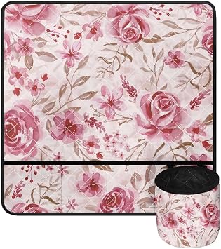Pink Rose Sewing Machine Mats for Table with Pockets Non Slip Muffling Mats with Organizer for Sewing Accessories Reduce Vibration Movement Home Decor