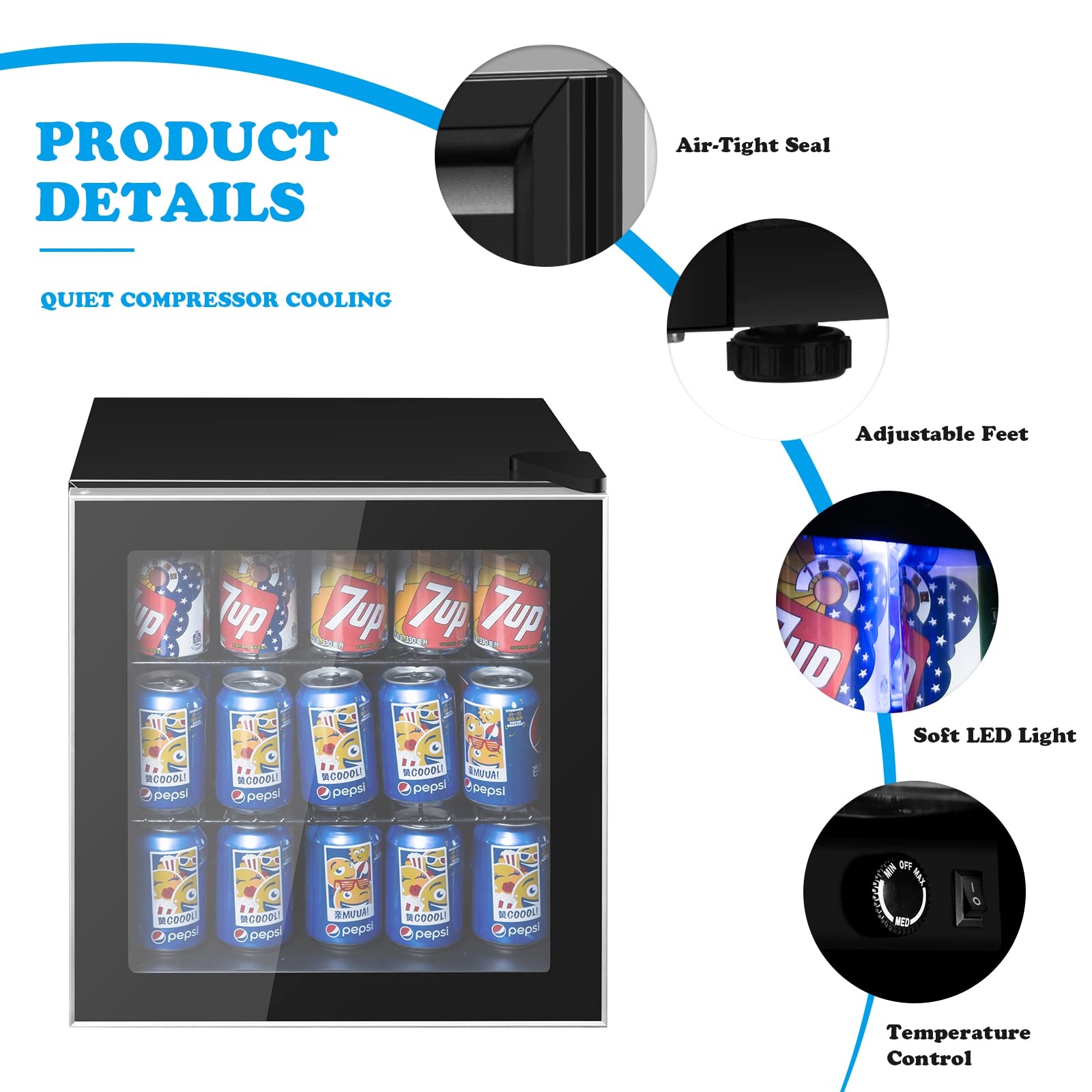 Arlime Mini Fridge, Drink Cooler, 60 Can, Beverage Refrigerator With Glass Door, Removable Shelves For Soda Beer Wine, Small Drink Refrigerator For Bedroom, Office, Home Kitchen, Bar, 1.6 Cu. Ft. on Fridge.com - View 4