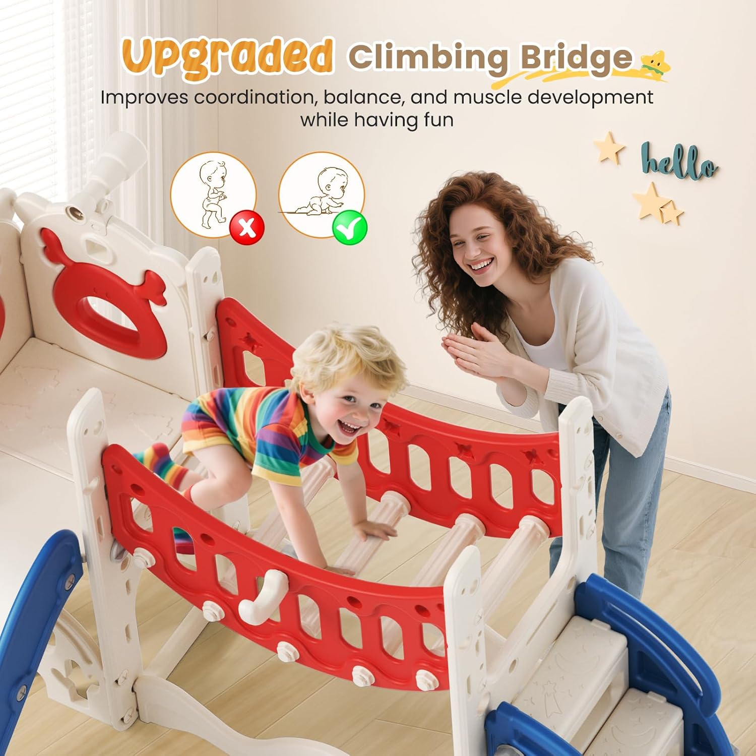 Toddler Slide, 10 in 1 Toddlers Playset New Upgrade with Kids Slide, Drawing Board, Golf Set, Basketball Hoop and Storage Space for Toddler Age 1-3, Backyard Playground Indoor and Outdoor (Blue Red)