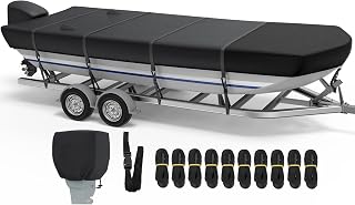 RVMasking Jon Boat Cover - 16-18ft Boat Cover with Motor Cover, 1400D Heavy Duty Front Reinforced Jon Boat Covers, Marine Grade Waterproof & UV Resistant, Fits Beam Width up to 75", Black