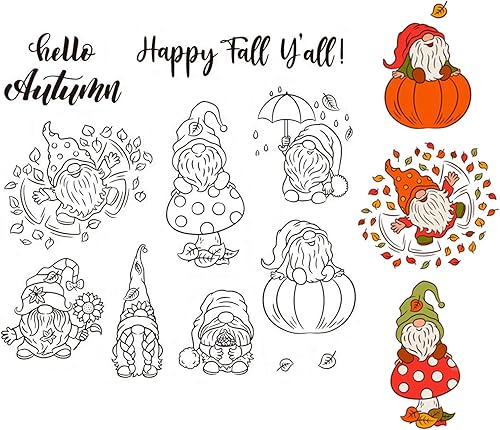 Arbuya Gnomo de otoño hojas de otoño sellos transparentes para hacer tarjetas, decoración y álbumes de recortes, sellos de goma para manualidades