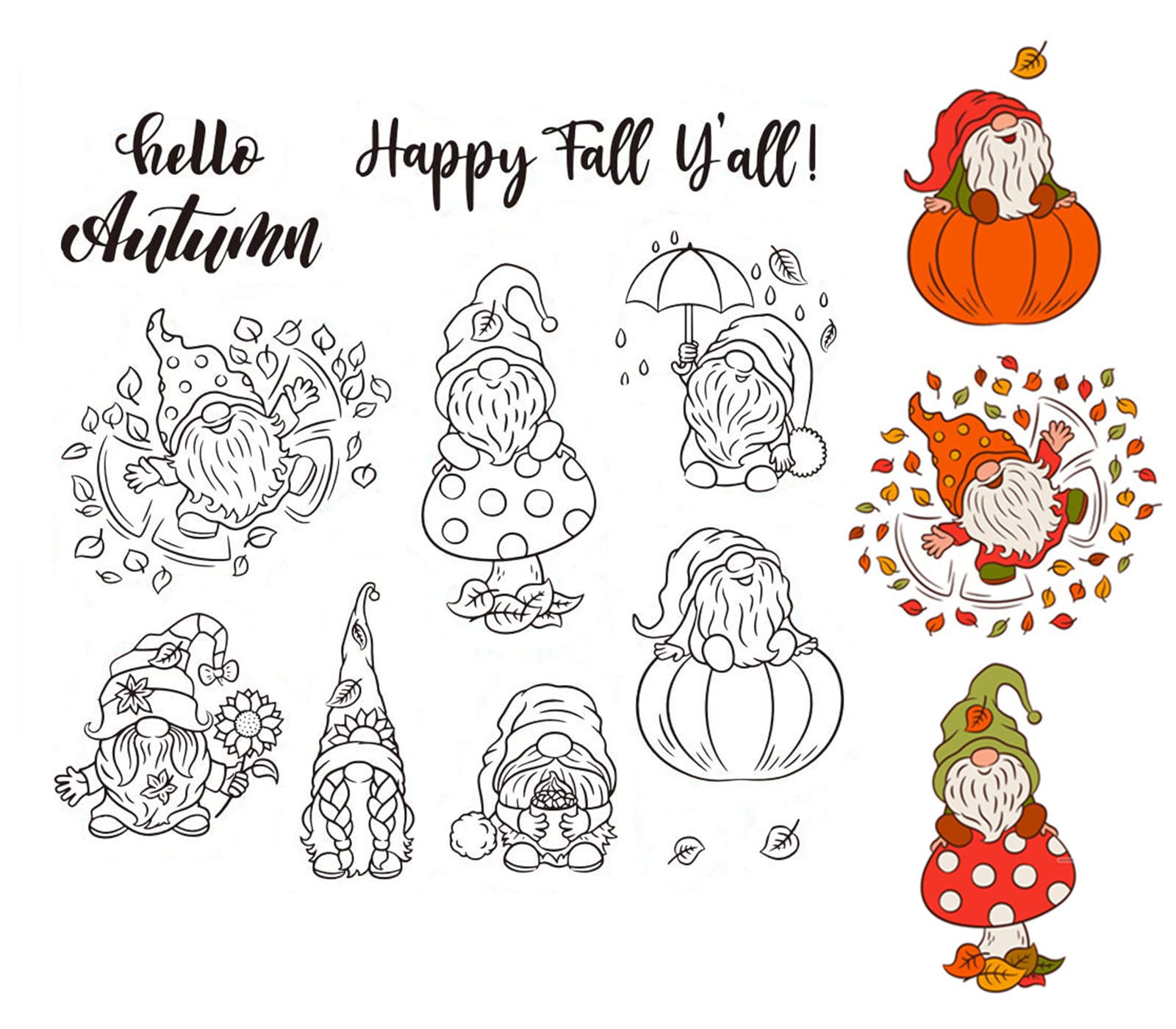 Arbuya Autumn Gnome Fall Leaves Clear Stamps for Cards Making Decoration and Scrapbooking Rubber Stamps for Craft