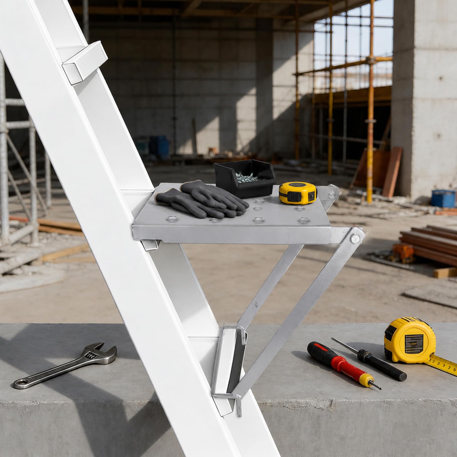 Piattaforma di lavoro sospesa, 150 kg, piattaforma di lavoro antiscivolo, piattaforma da appendere in acciaio zincato, scala accessorio per scale di appoggio, piattaforma, scala