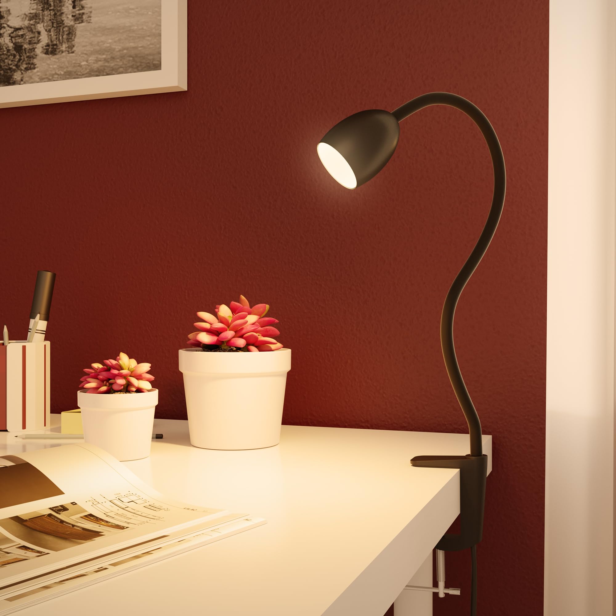 ledscom.de 2 pezzi lampada a morsetto, collo d'oca KLUK, interruttore, nero opaco, 1x GU10 max. 60W
