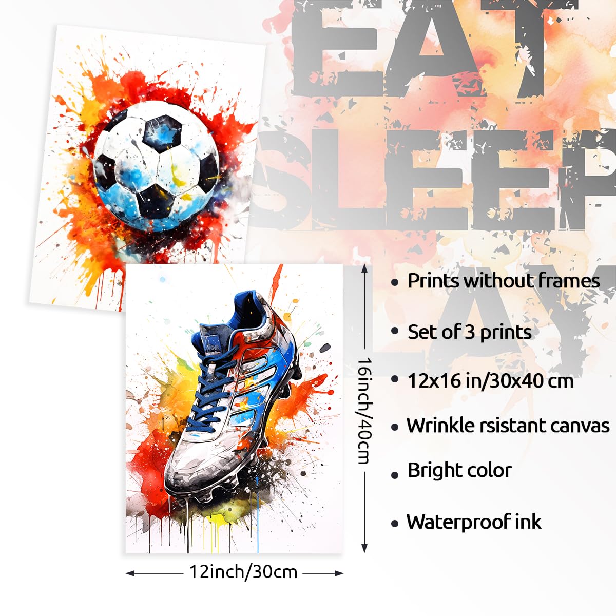 Posters Foot 3-en-1 Graffiti - Chaussures De Foot Style Urbain Pour Déco Chambre Ado, 30x40 Cm, Sans Cadre