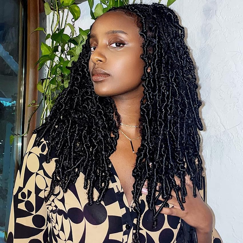 Supernova 7 Packs Butterfly Locs Crochet Hair 20 Inch Distressed Faux Locs Crcoeht Hair 1B# Pre-twsied Synthetic Hair Fluffy Goddess Butterfly Soft Crochet Braids Hair Extensions (20 Inch, 7Packs)