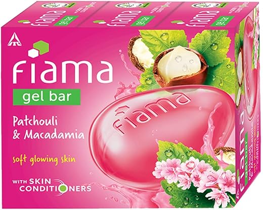 Fiama Gel Bar Patchouli And Macadamia For Soft Glowing Skin, 375g (125g - Pack of 3), with Skin Conditioners, Skin Friendl...