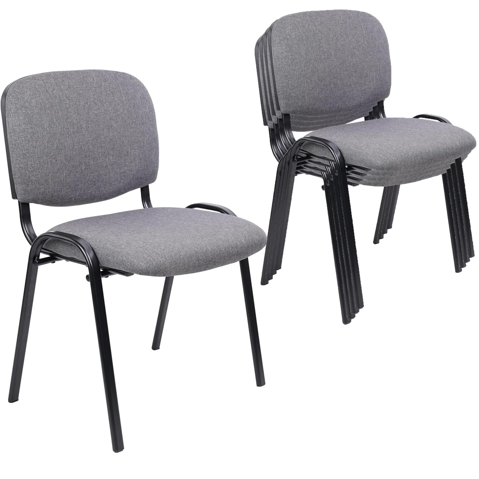 CLATINA Stackable Waiting Room Chairs, Cloth Fabric Guest Reception Chair with Upholstered Thickene Seat and Back Support, Stacking Chair Metal Leg for Office School Church Conference, Grey, 5 Pack