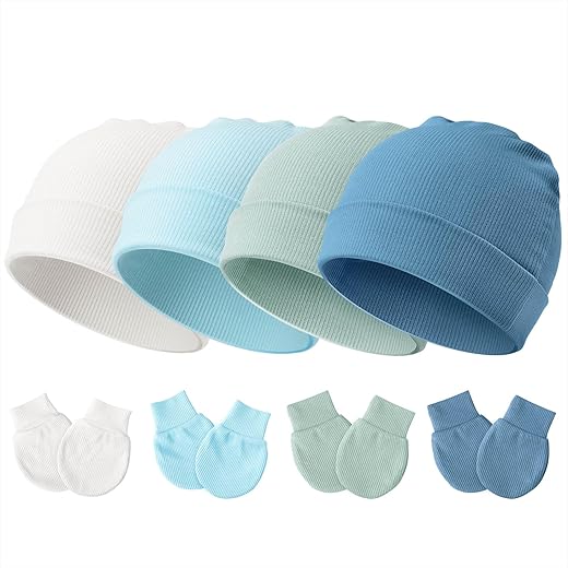 Newborn Baby Hats and Mittens Set for Unisex Infant Toddler Soft Beanie Hat Newborn Hospital Hats for Boys Girls 0-6 Months