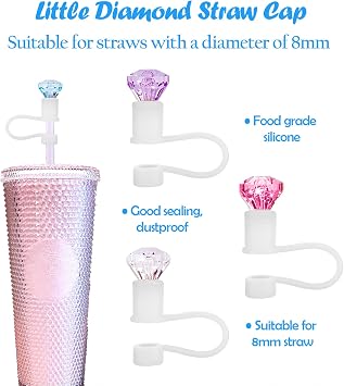 4 Pcs Straw Cover Compatible with Starbucks Cup, 7-8mm Diamond Straw Topper