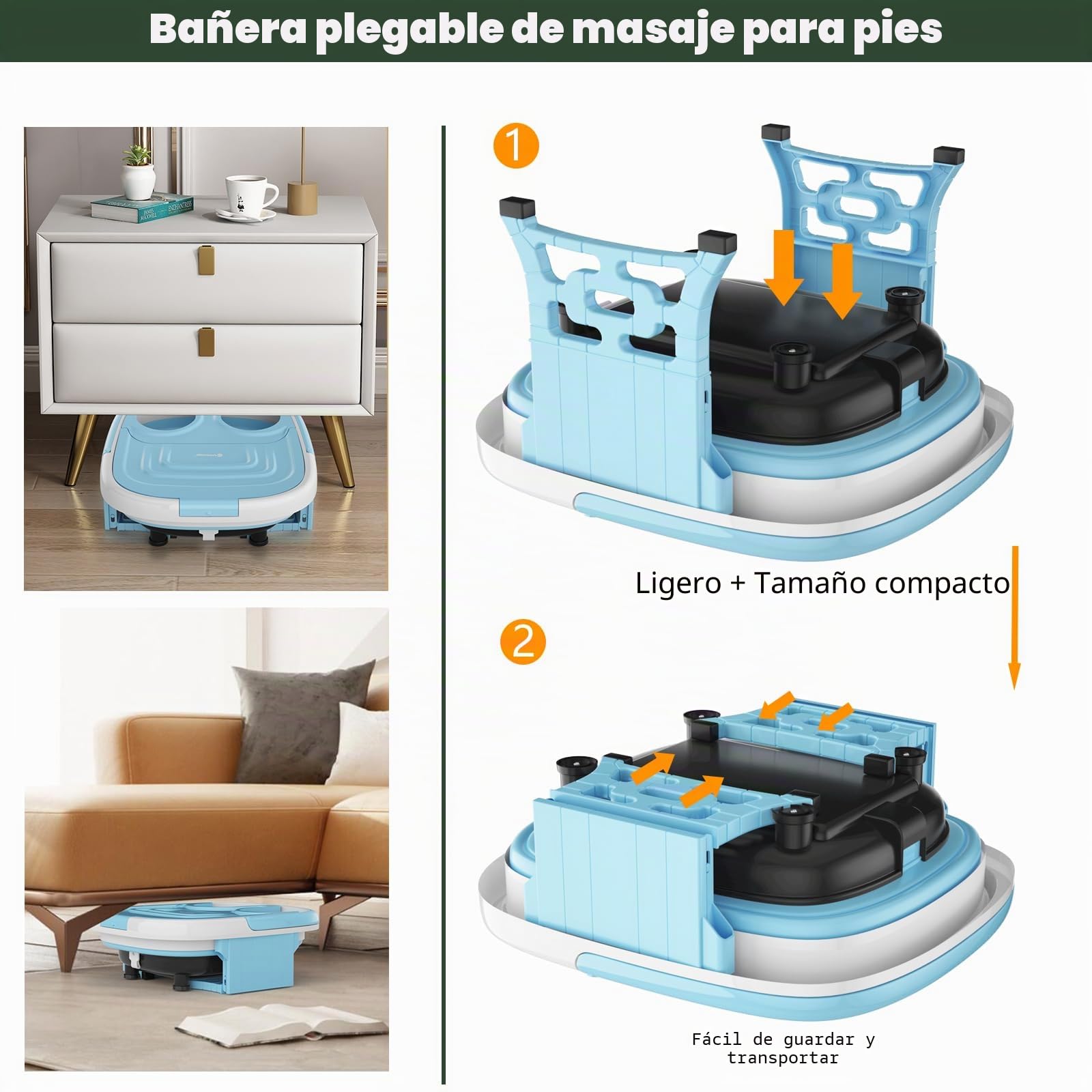 HOMASIS - Baño de Pies Plegable Eléctrico con Masaje, Rodillos y Burbujas, Spa para Pie con Temporizador y Mando a Distancia, Gris/Azul (Azul)