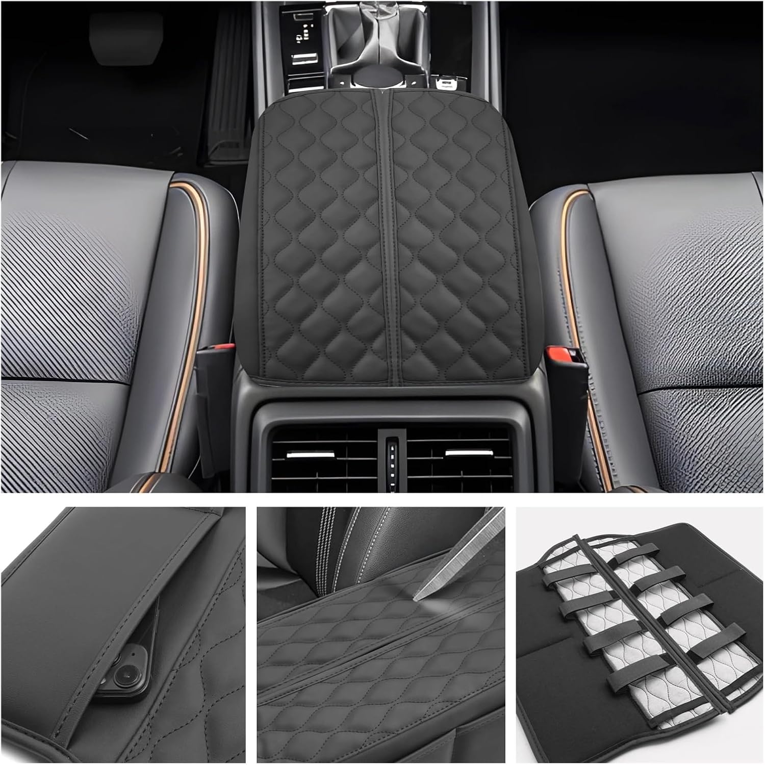 Car Armrest Box Cover Compatible with Mazda CX-50 2023 2024 Central Control Armrest Storage Box Pad Auto Compatible with Mazda CX-50 Accessories 2024(Black Brown)