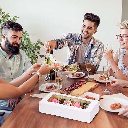 Miniatura 7 de Moretoes 30 cajas de galletas, 12 x 5.5 x 2.5 pulgadas, caja de panadería blanca con ventana para golosinas, fresa cubierta de chocolate, donas,