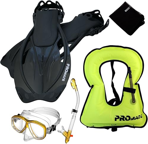Miniatura 5 de Promate Snorkeling Chaleco MALLA DE aletas de purga, máscara seco Snorkel Set