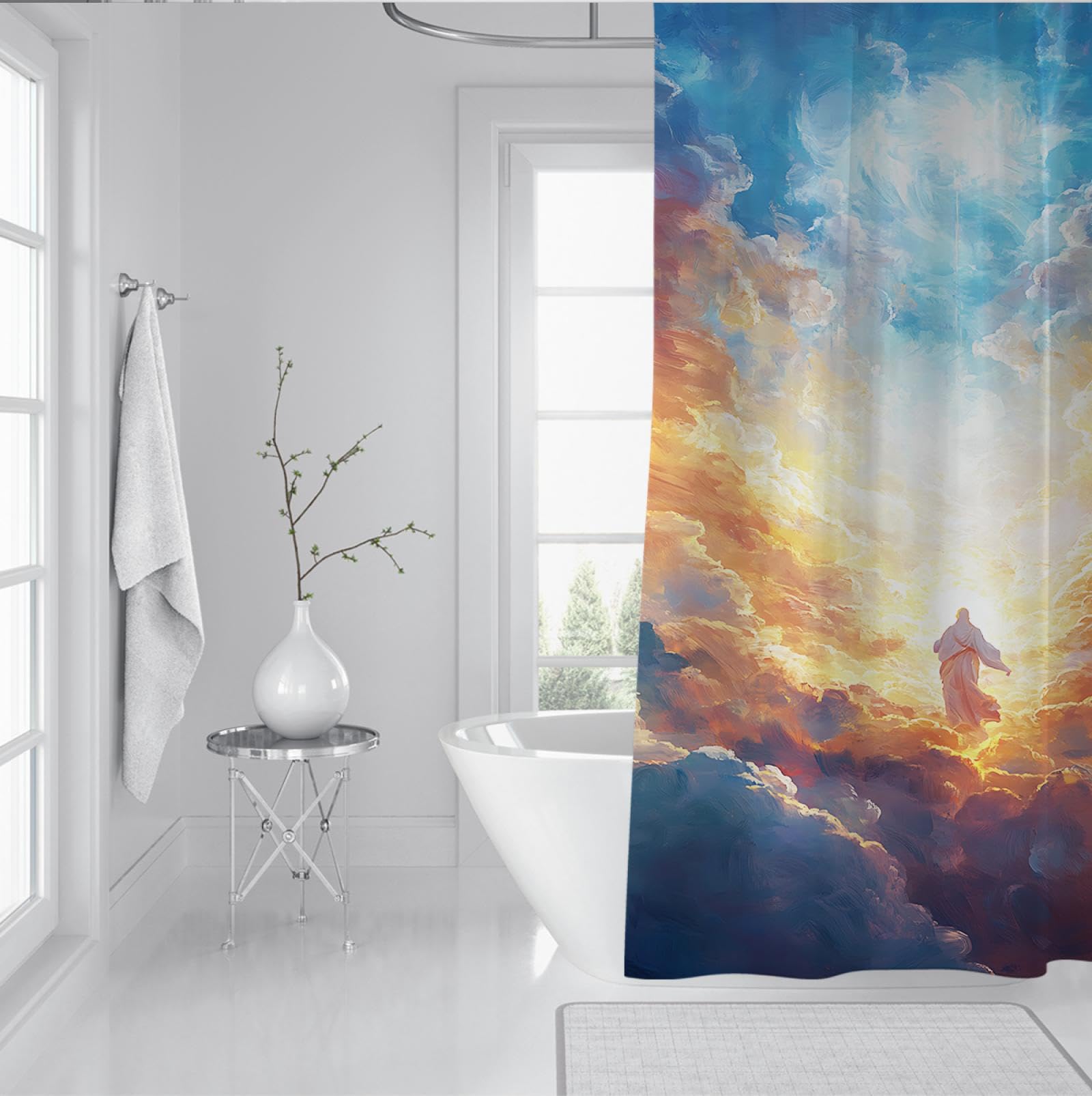 Cortina de ducha de baño creativa de moda Hermosa cortina de ducha de tela de nube con ganchos Cortinas de ducha impermeables para bañera 200Bx220Lcm