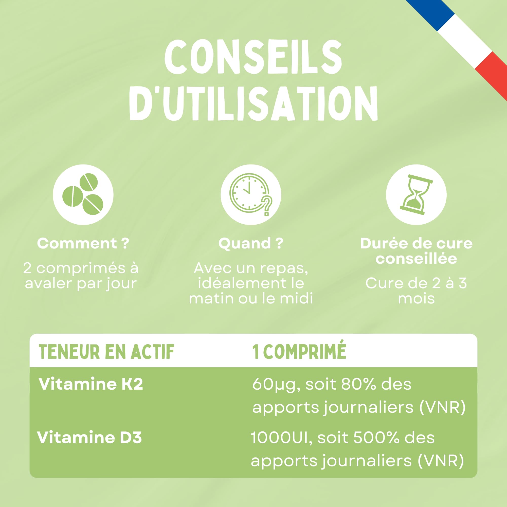 La K2-90 Comprimés à Croquer Citron Vert - Os, Dents & Immunité - Calcium - 45 Jours