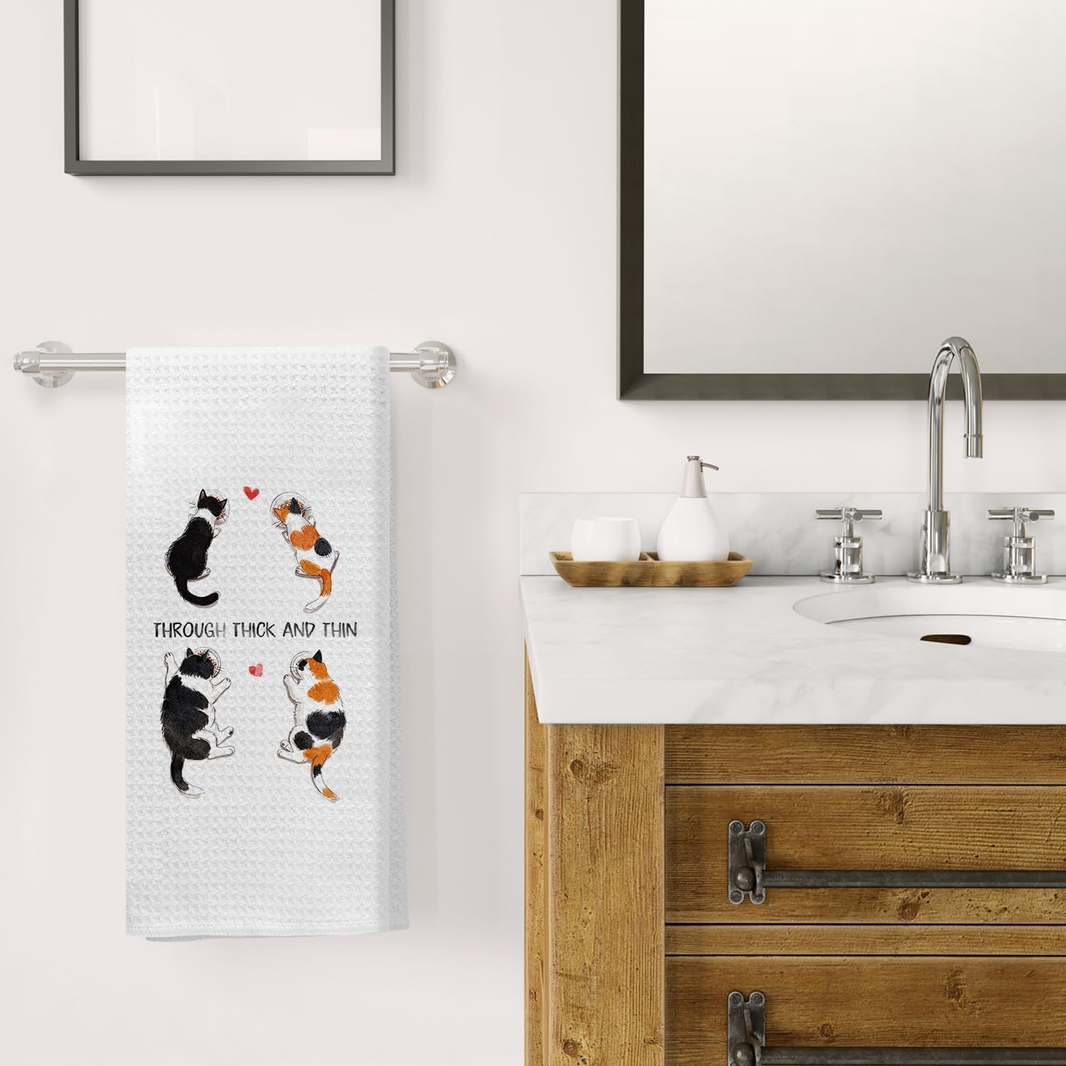 Valentine Cat Kitchen Towels, Valentine's Day for Cat Lover Women Men, Trough Thick and Thin Decorative Hand Dish Tea Towels for Bathroom Kitchen, 16x24 Inch - Image 4