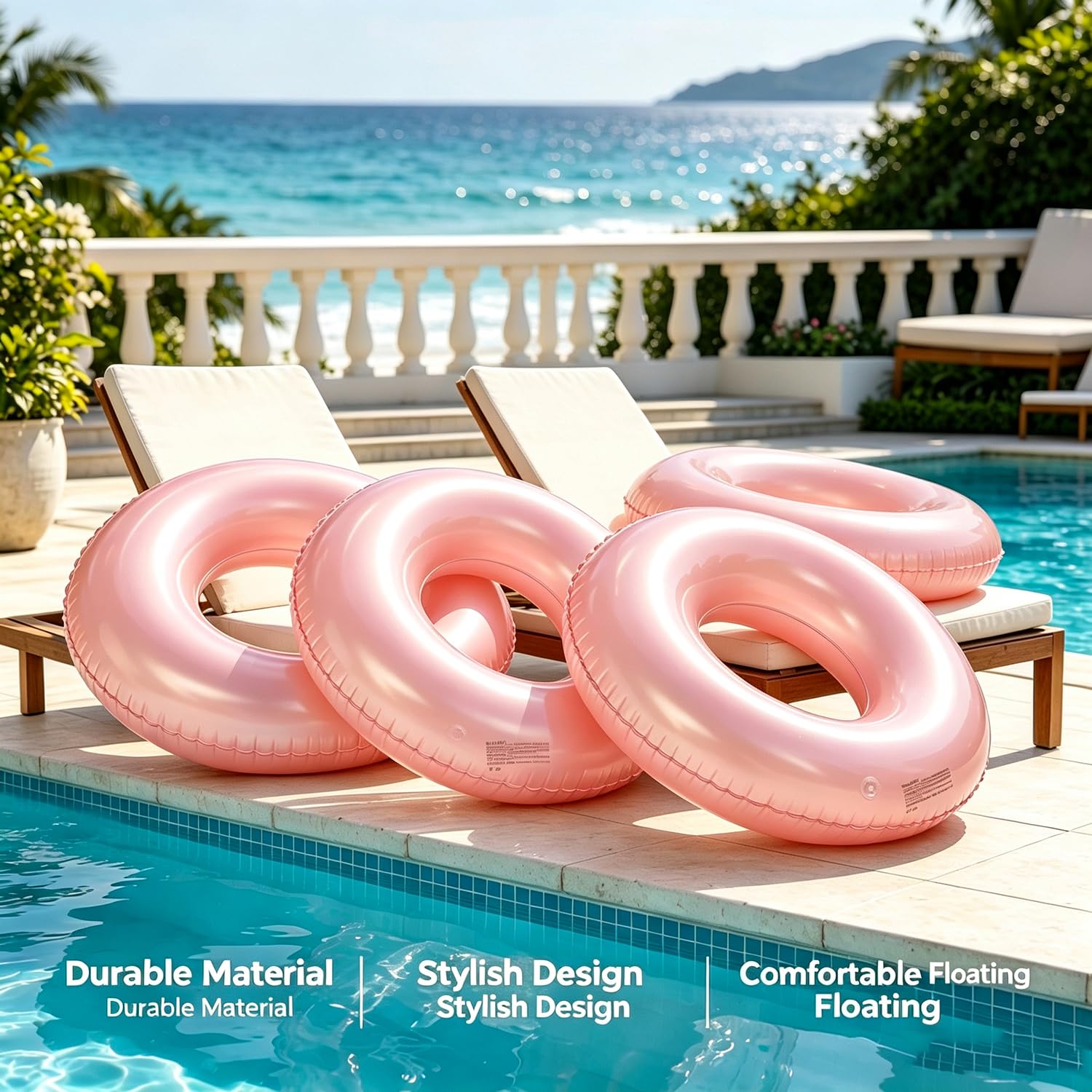 Lot de 4 flotteurs tropicaux pour adultes - Grande bouée de natation pour adultes, adolescents et adultes - 89,9 cm - Tubes gonflables - Pour l'été, la plage, les enterrements de vie de jeune fille