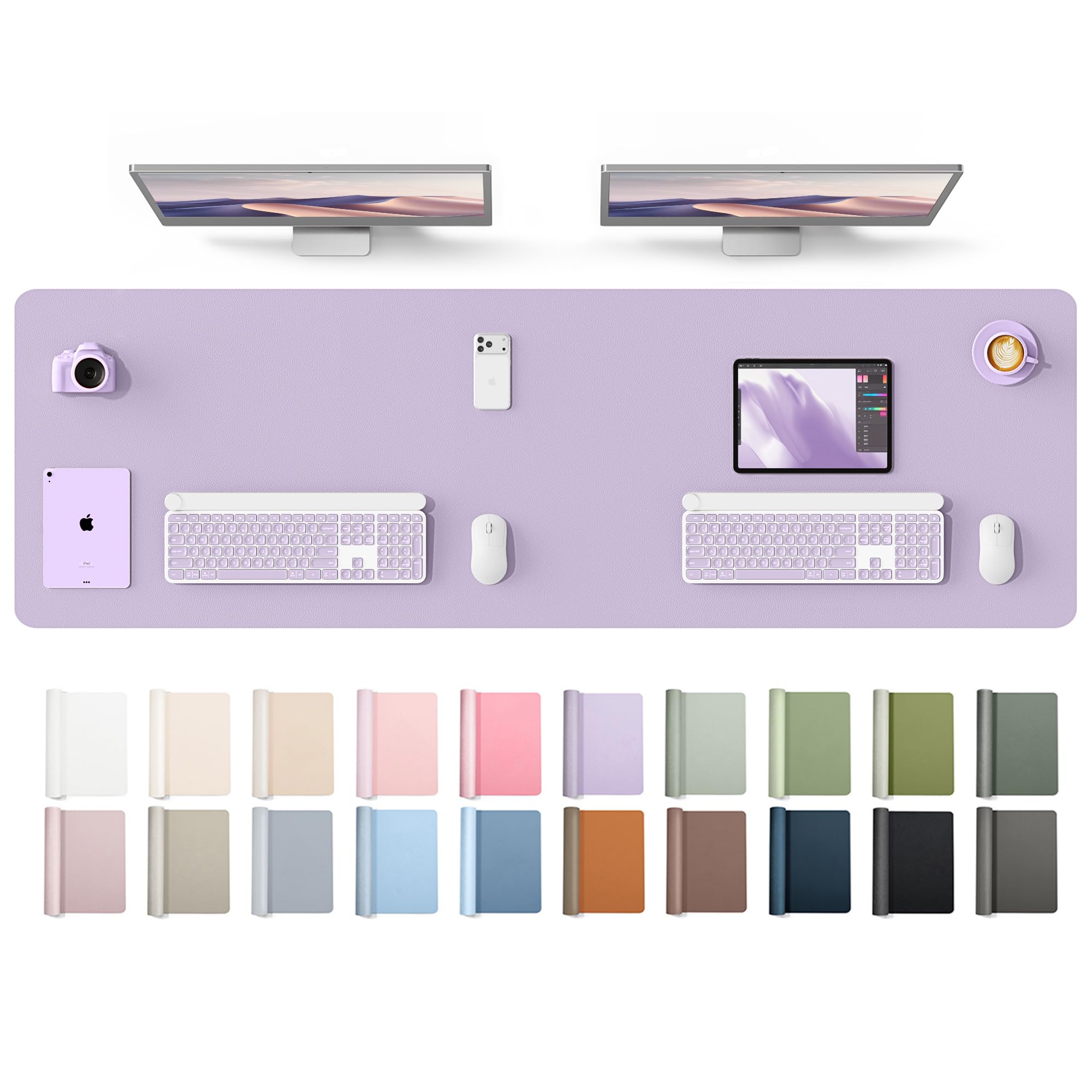 YSAGi Leather Desk Protector, Office Mat, Large Mouse Mat, Non-Slip PU Leather Blotter, Laptop Desk Mat, Waterproof Writing Pad for Office and Home(Light Purple, 63" x 17.2")