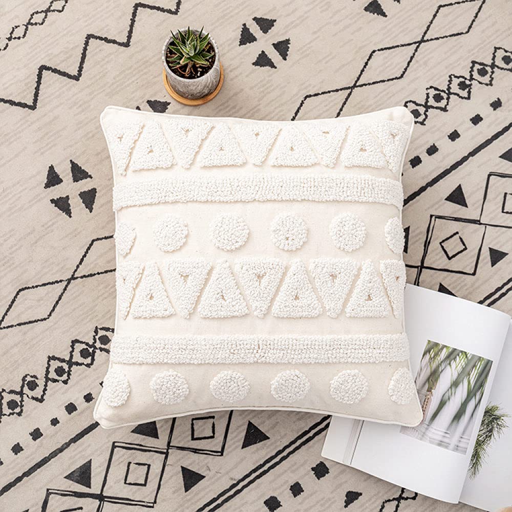 Kissenhülle Boho, Vintage Beige Tufted Dreieck Polka Dot Streifen Jacquard Baumwolle Dekorative Kissenbezüge Marokkanisch Nordic 45X45Cm Dekokissen Bezüge Für Sofa Schlafzimmer Wohnzimmer,A 45X4