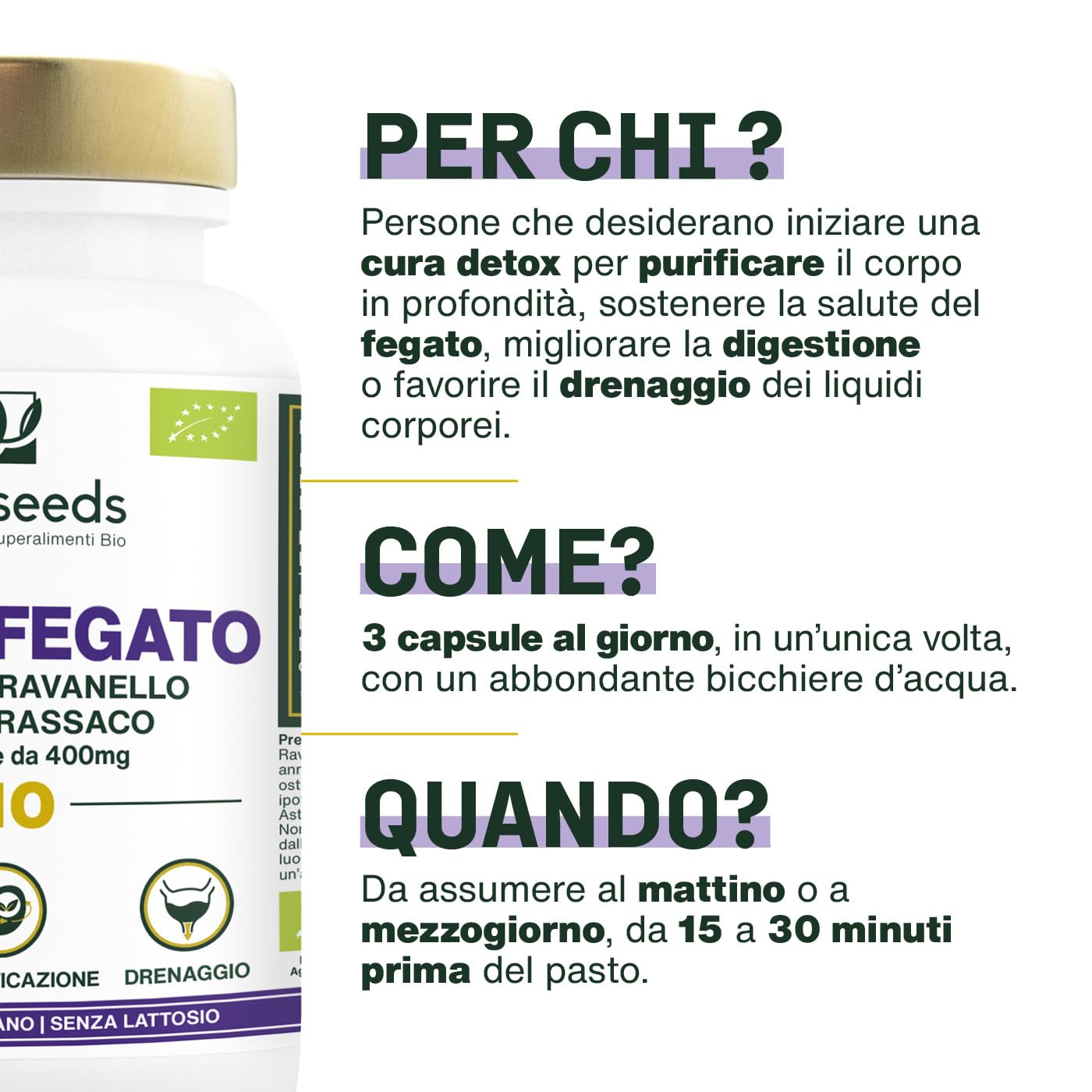 Detox Fegato BIO | Potente Depurativo de la Tossine, Drenante, migliora la Digestione | Carciofo, Ravanello Nero, Tarassaco | 90 capsule vegane, Integratore Detox | Qualità superiore