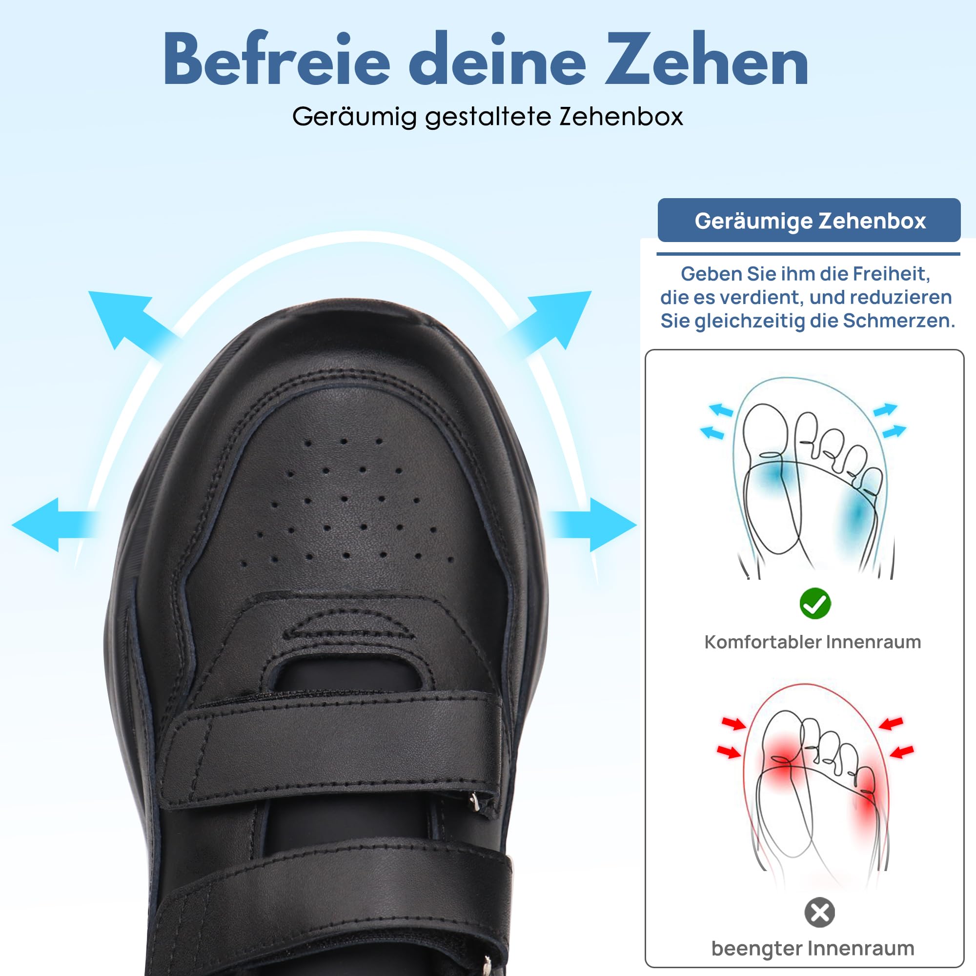Ortho+rest Damskie buty skórzane dla cukrzyków, buty do chodzenia, szerokie palce, buty typu sneaker