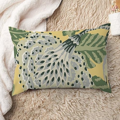 ArogGeld Chinoiserie - Funda de cojín lumbar con diseño de flores verdes y amarillas, color verde, gris, amarillo, chinoiserie, almohada decorativa