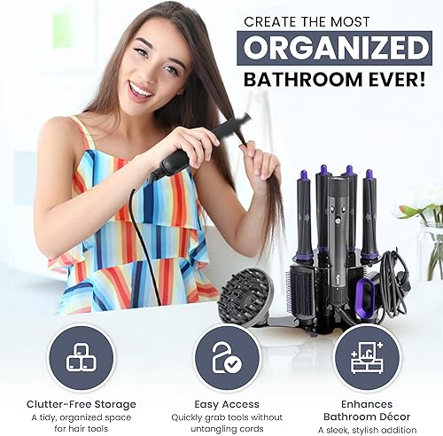 Miniatura 2 de Soporte de accesorios para secador de pelo, compatible con Shark FlexStyle, organizador de baño montado en la pared o en la encimera para accesorios