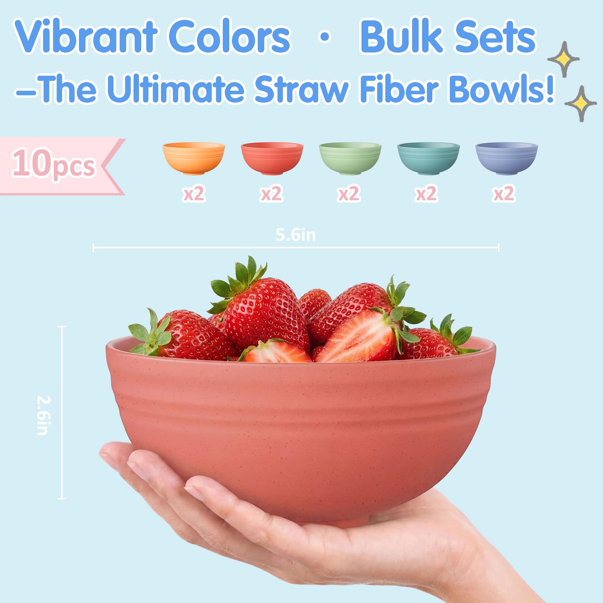 Quatish 10 PCS Unbreakable Cereal Bowls,Dishwasher & Microwave Safe Wheat Straw Bowls, Easy-to-Clean Lightweight Desserts & Soup Bowl, Portable for Picnics ,Snack Plastic Bowls Set,Multi-Color - 4