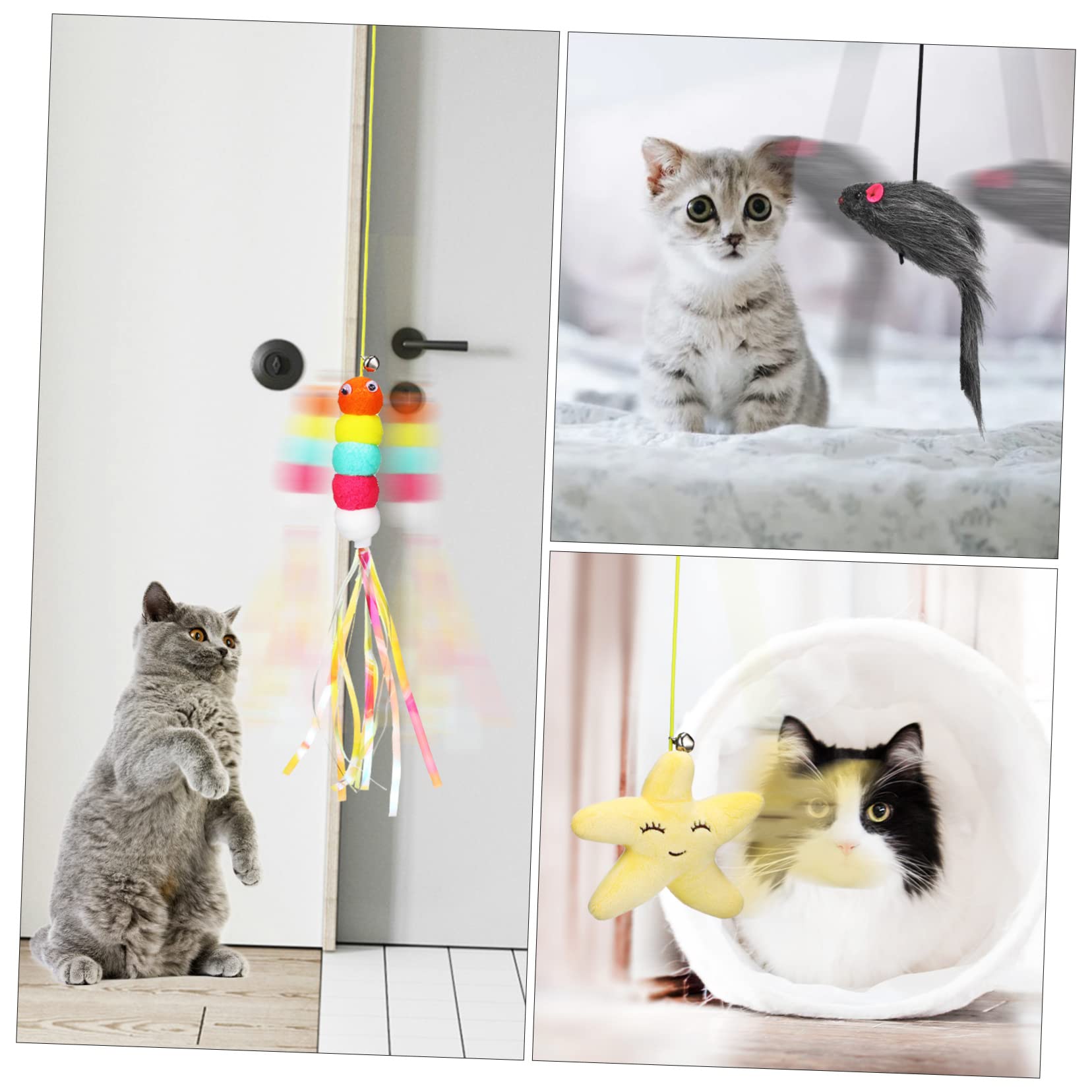 Didiseaon 18piezas Juguetes Colgantes para Gatos con Campana y Cuerda Retráctil Juguetes Interactivos para Mascotas Puertas Diseño De Ratón y Oruga para Gatos Interiores